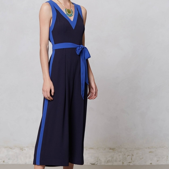 Anthropologie elevenses “Becas" Blue and Black Jumpsuit, Size 2 Reg, Like New - Picture 1 of 4